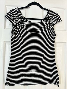 White House Black Market Black & White Striped Cap-Sleeve Women’s Top